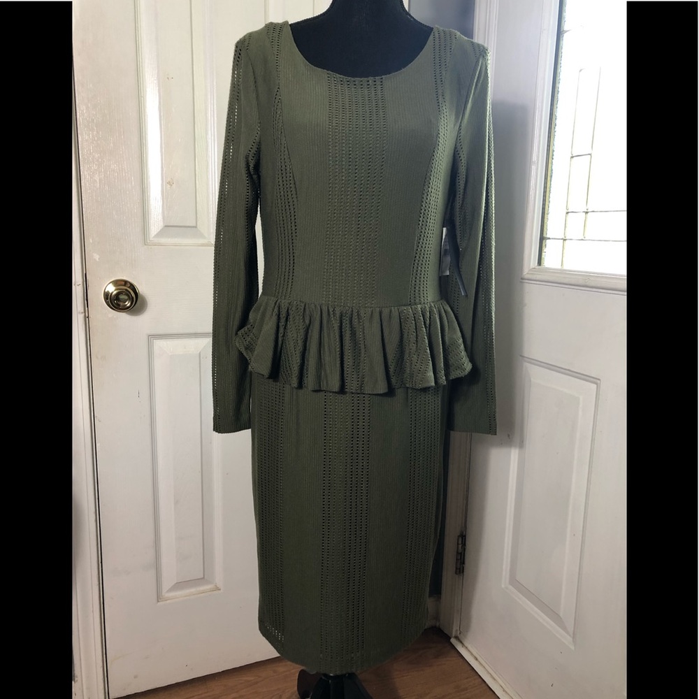 Cynthia Steffe size 8 Olive Green Peplum Dress New With Tags
